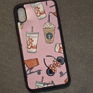 Pink Patterned Phone Case with Beverage & Minnie Bow Design
